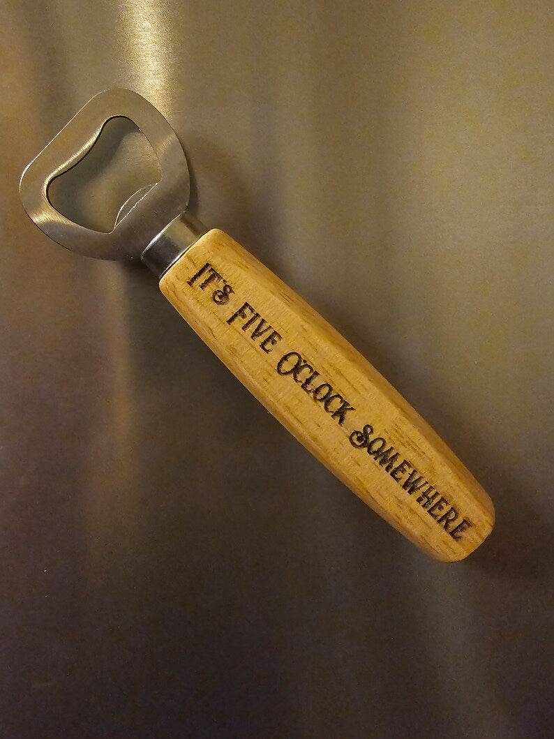 Laser Engraved Wooden and Stainless Steel Bottle Opener Gift Idea Birthday, Stocking Stuffer, Yankee Swap Gift