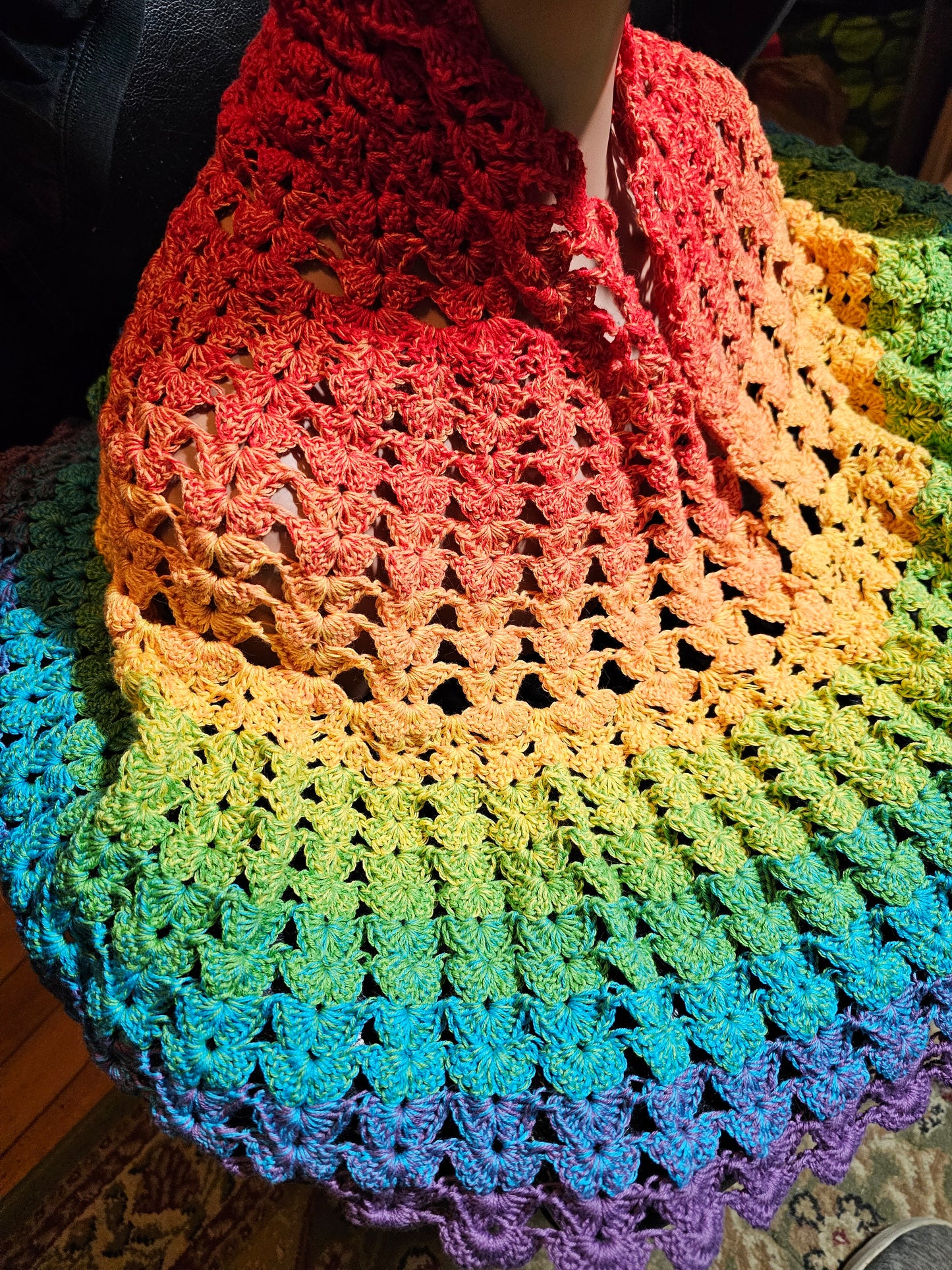 Rainbow Shawl Feather Butterfly Semi-Circle Crochet Wrap