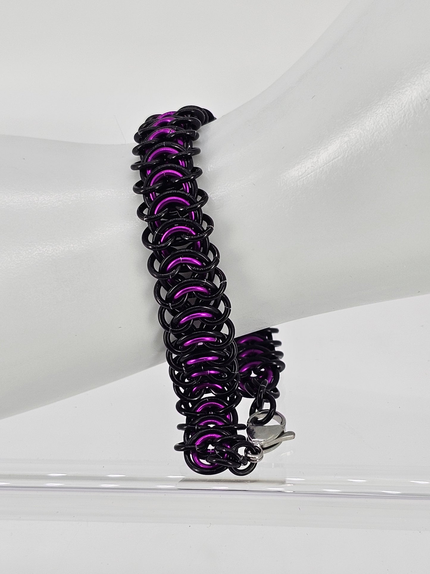 Custom Black and Purple Chainmail Bracelet Anklet Vertebrae Chainmail