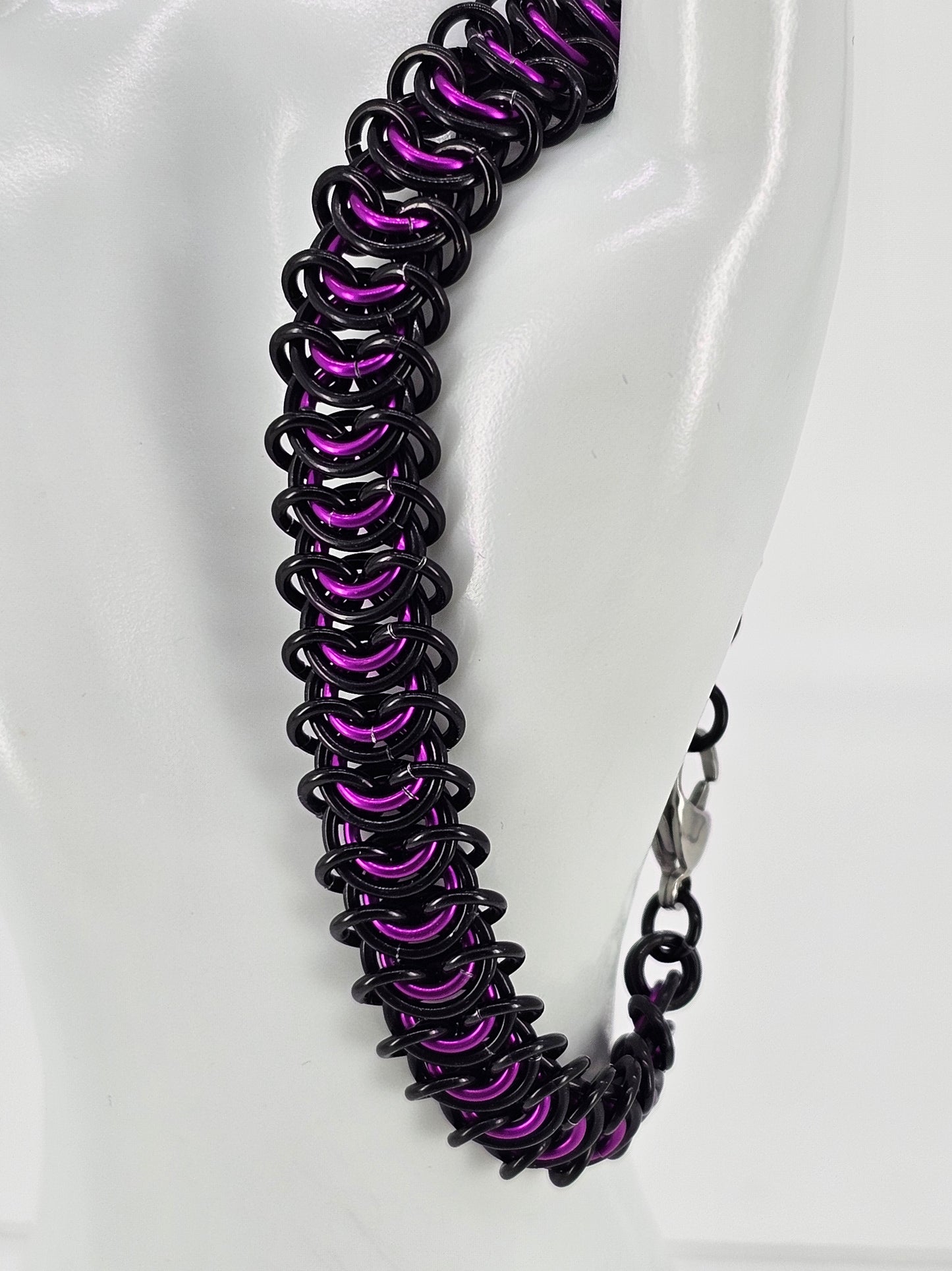 Custom Black and Purple Chainmail Bracelet Anklet Vertebrae Chainmail