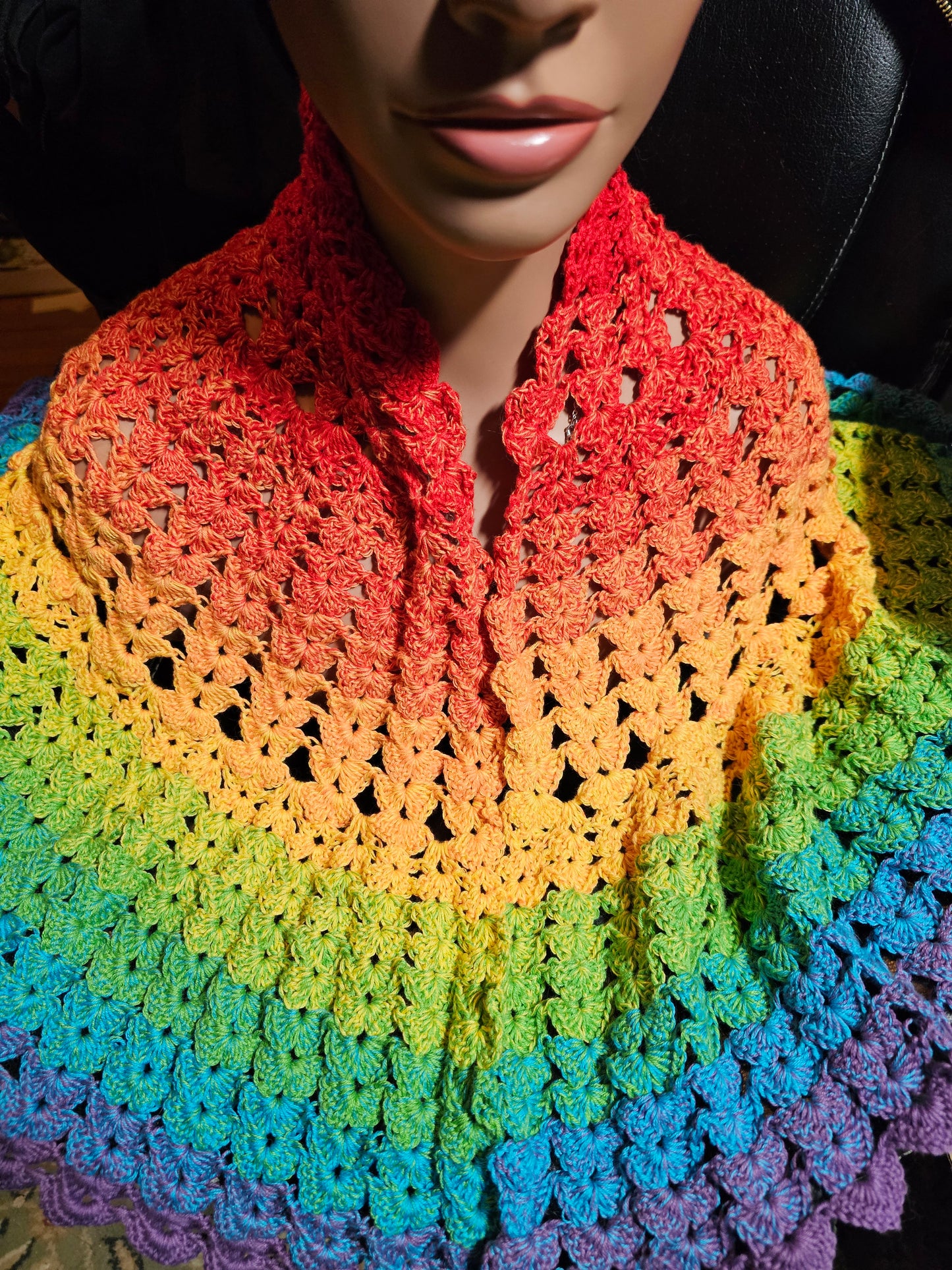 Rainbow Shawl Feather Butterfly Semi-Circle Crochet Wrap