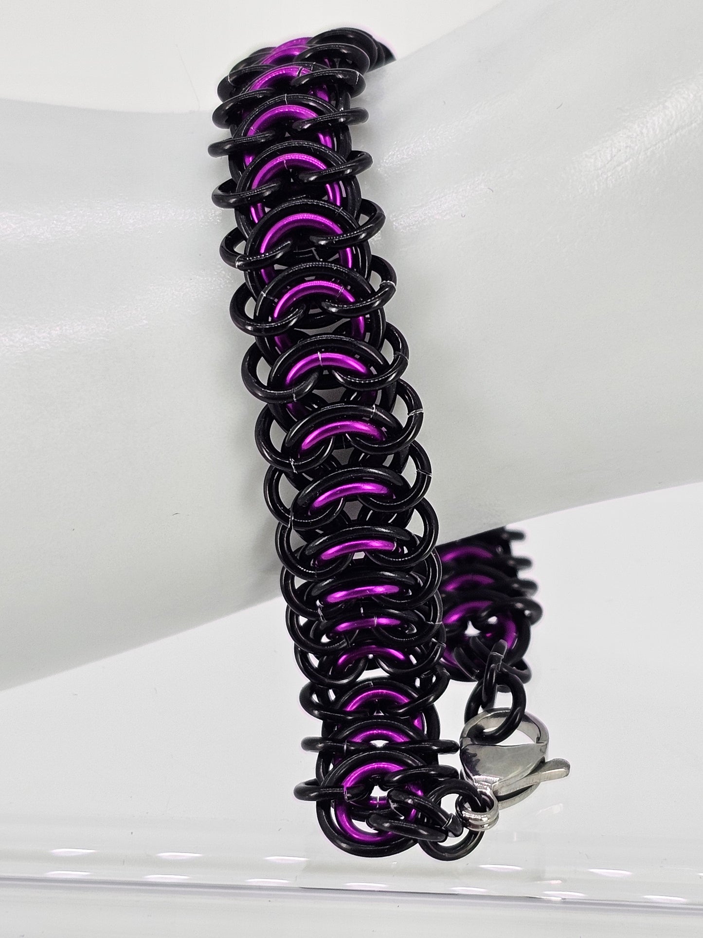 Custom Black and Purple Chainmail Bracelet Anklet Vertebrae Chainmail