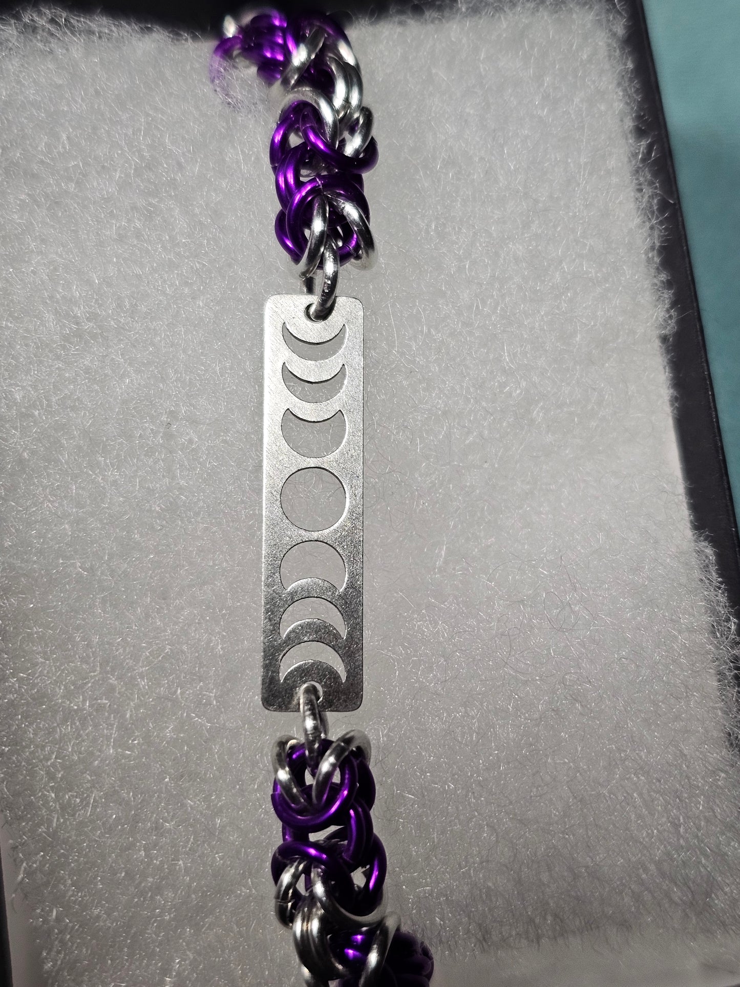 Moon Phases Custom Chainmail Bracelet, Witchy Wiccan Jewelry
