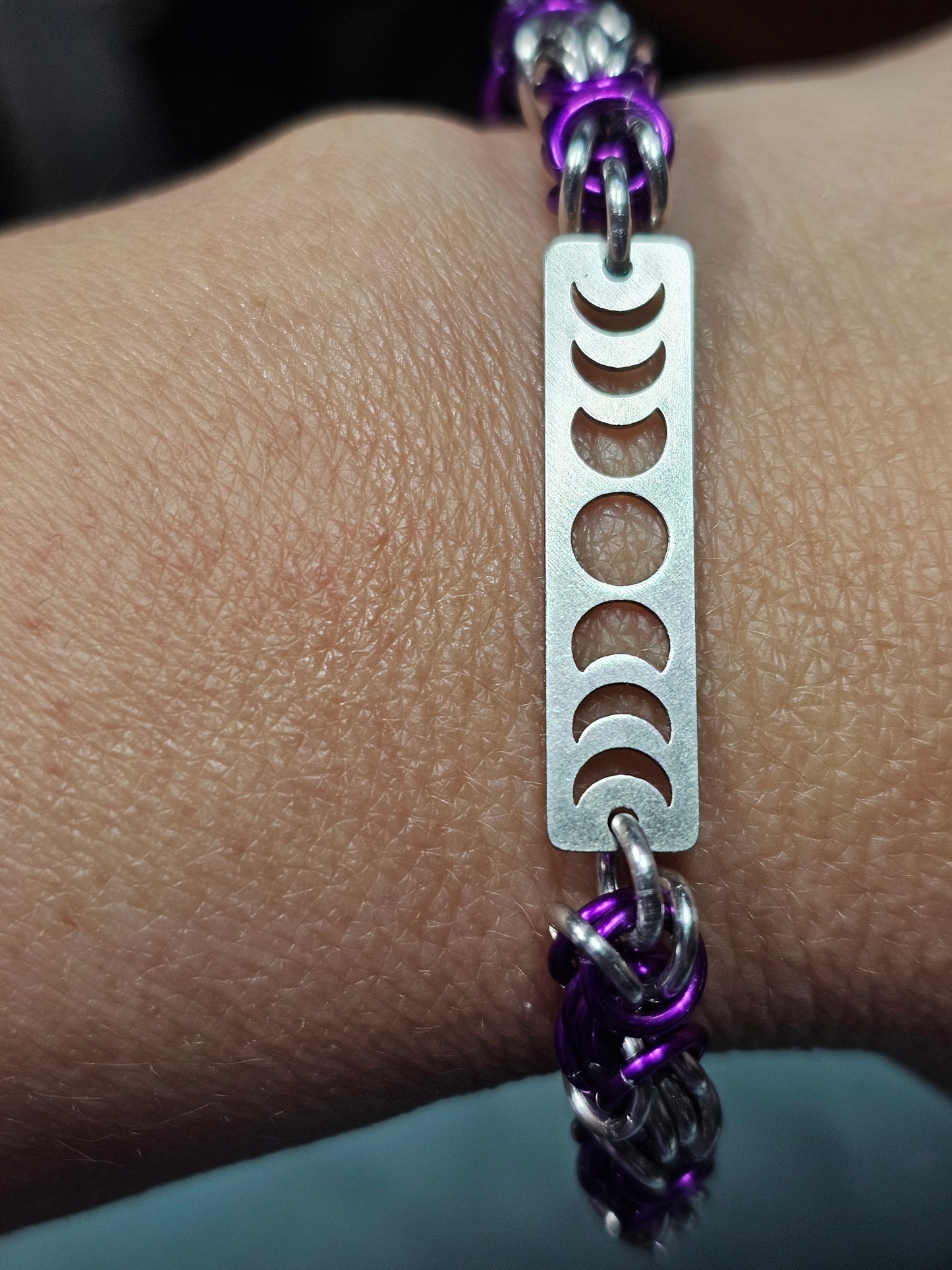 Moon Phases Custom Chainmail Bracelet, Witchy Wiccan Jewelry