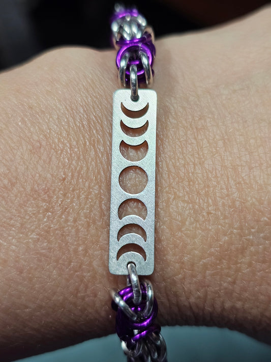 Moon Phases Custom Chainmail Bracelet, Witchy Wiccan Jewelry