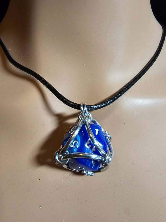 Caged D20 Chainmail Pendant Necklace