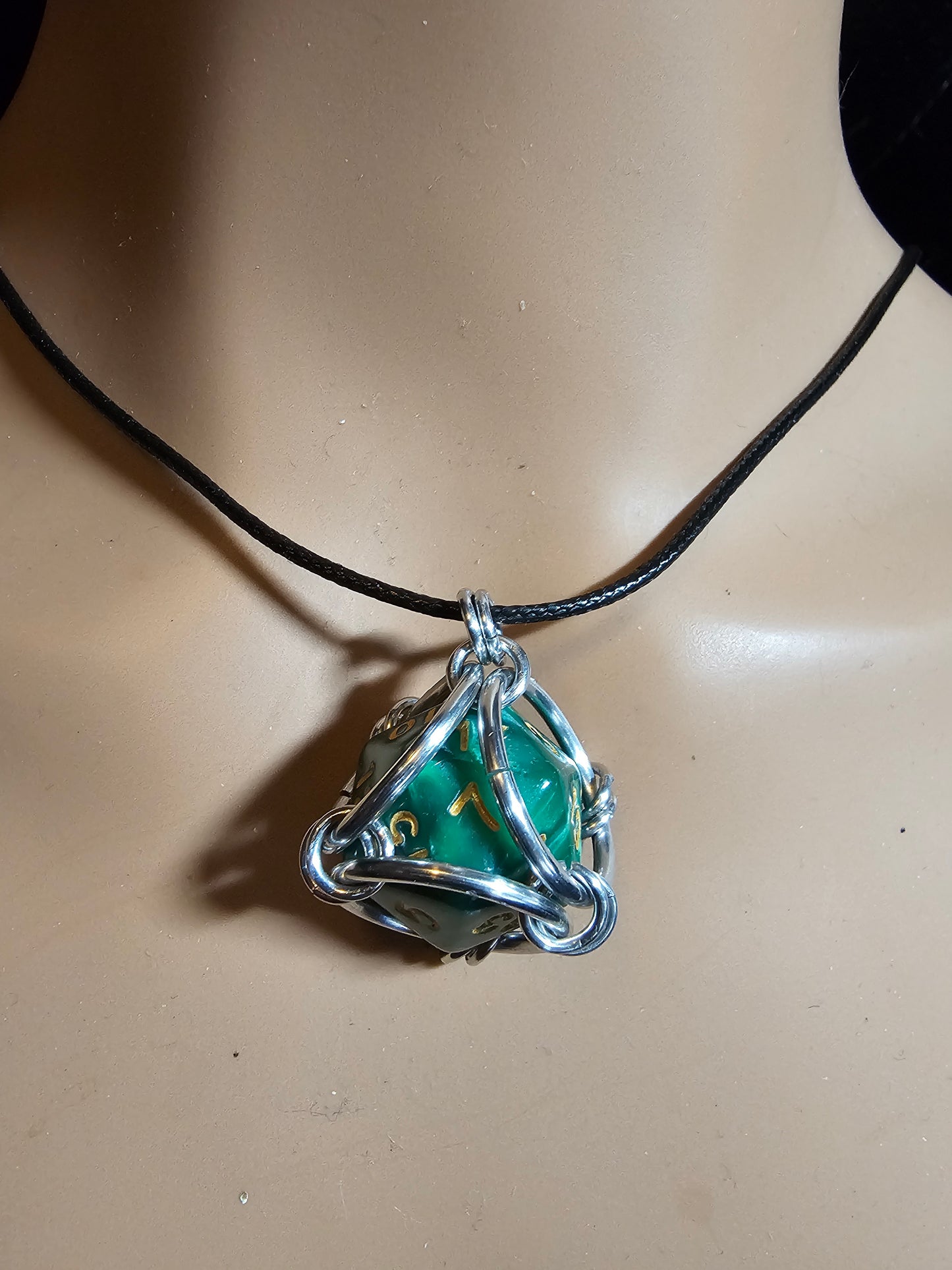 Caged D20 Chainmail Pendant Necklace