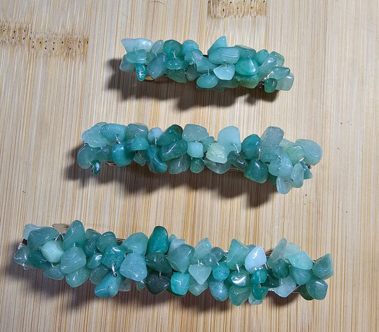 Green Aventurine Barrette Wire Wrapped Crystal Chip Gemstone Hair Clip ~ Multiple Sizes~ 60MM ~ 80MM ~ 100MM ~ Boho ~ Wedding ~ Hair Jewelry
