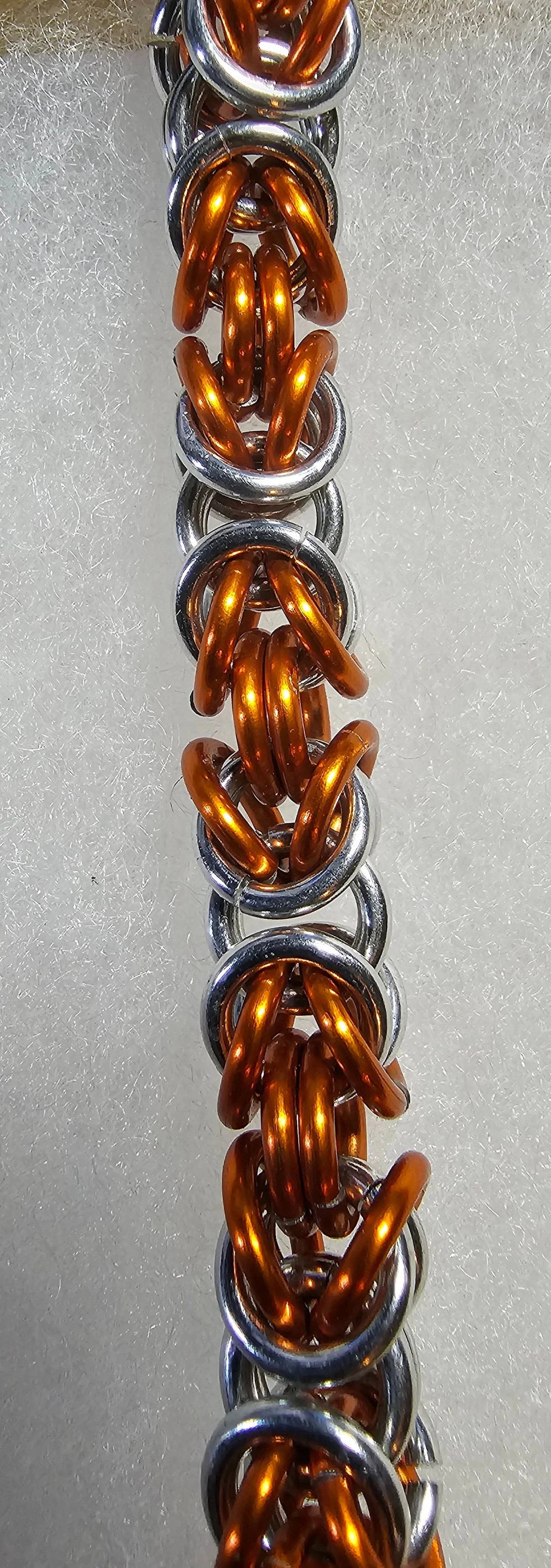 Orange and Silver Anodized Aluminum Byzantine Chainmail Bracelet