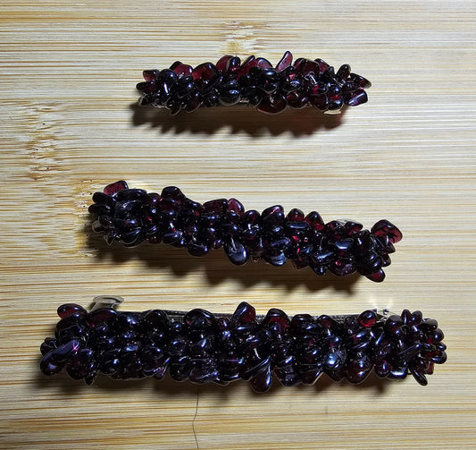 Dark Red Garnet Wire Wrapped Beaded Gemstone Barrette Hair Clip ~January Birthstone ~ 60MM ~ 80MM ~ 100MM ~ BoHo ~ Wedding ~ Hair Jewelry