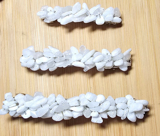 White Moonstone Wire Wrapped Crystal Chip Gemstone Barrette Hair Clip ~ 60MM ~ 80MM ~ 100MM ~ Wedding ~ Hair Jewelry ~Thick Fine Curly Hair