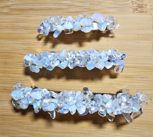Opalite Wire Wrapped Crystal Chip Gemstone Barrette Hair Clip 60MM 80MM 100MM Wedding Hair Jewelry