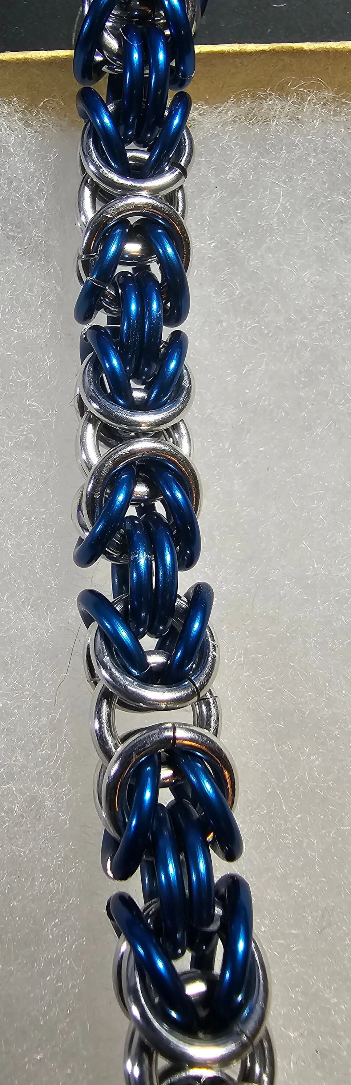 Blue and Silver Anodized Aluminum Byzantine Chainmail Bracelet