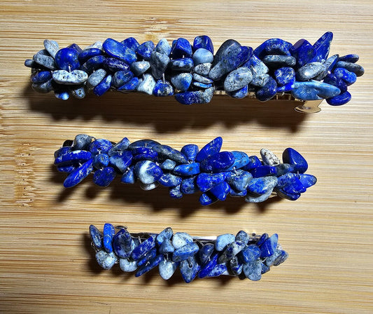 Lapis Lazuli Barrette Wire Wrapped Crystal Chip Gemstone Hair Clip ~ 60MM ~ 80MM ~ 100MM ~ Boho ~ Wedding Hair Jewelry ~ Thick Curly Hair