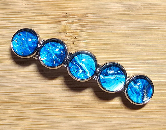 Blue Silver French Barrette Marble Glass Cabochon Boho ~ Wedding ~ Hair Jewelry ~ Hair Decoration ~ French Barrette ~ Hair Clip 60MM