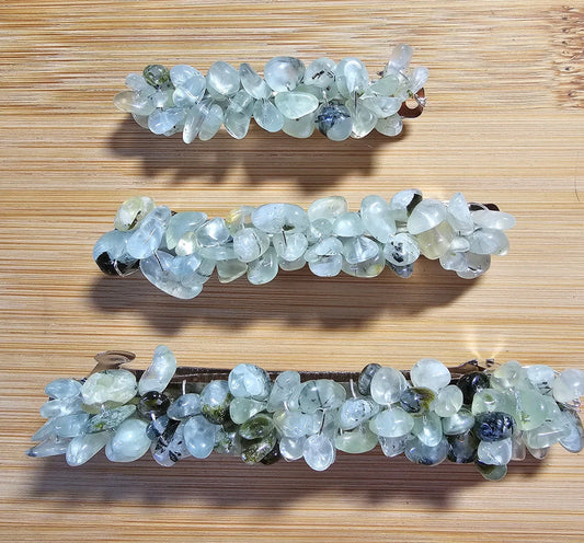 Prehnite Wire Wrapped Crystal Chip Gemstone Hair Clip ~ 60MM ~ 80MM ~ 100MM ~ Boho ~ Wedding ~ Hair Jewelry ~ Thick Fine Curly Hair