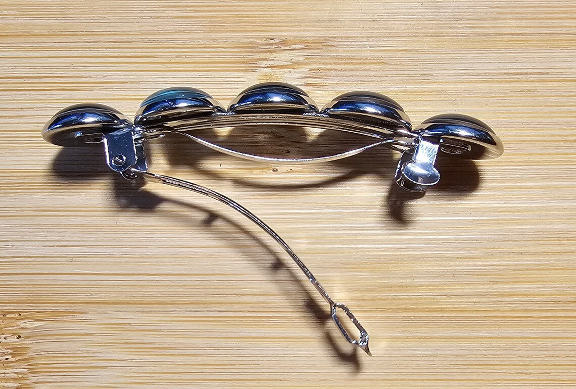 Blue Silver French Barrette Marble Glass Cabochon Boho ~ Wedding ~ Hair Jewelry ~ Hair Decoration ~ French Barrette ~ Hair Clip 60MM