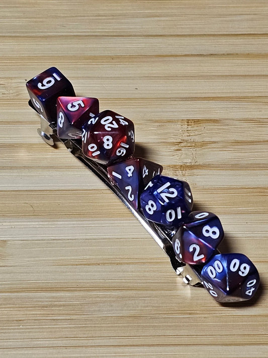 Red Blue Mini Polyhedral Dice Barrette, Unique Gamer Barrette, TTRPG Dice Hair Clip, DnD Hair Jewelry, Funky Geek Hair Accessory