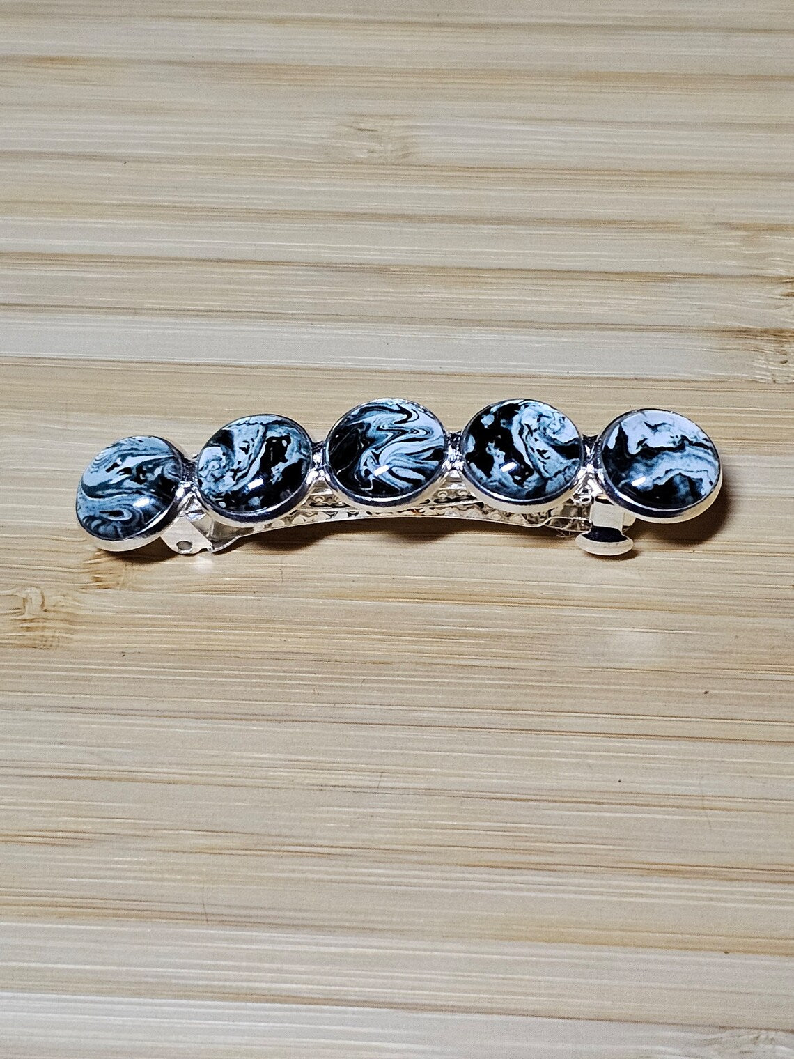 Black Marble Silver French Barrette ~ Elegant Silver Hair Clip Accessory for Weddings, Bridesmaid, Hair Jewelry, Mother's Day Gift