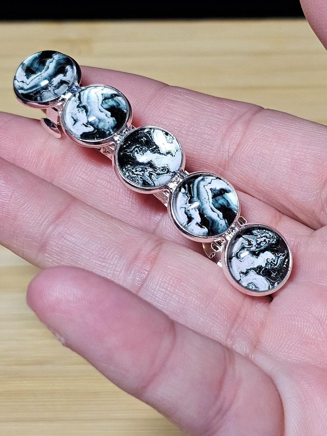 Black Marble Silver French Barrette ~ Elegant Silver Hair Clip Accessory for Weddings, Bridesmaid, Hair Jewelry, Mother's Day Gift