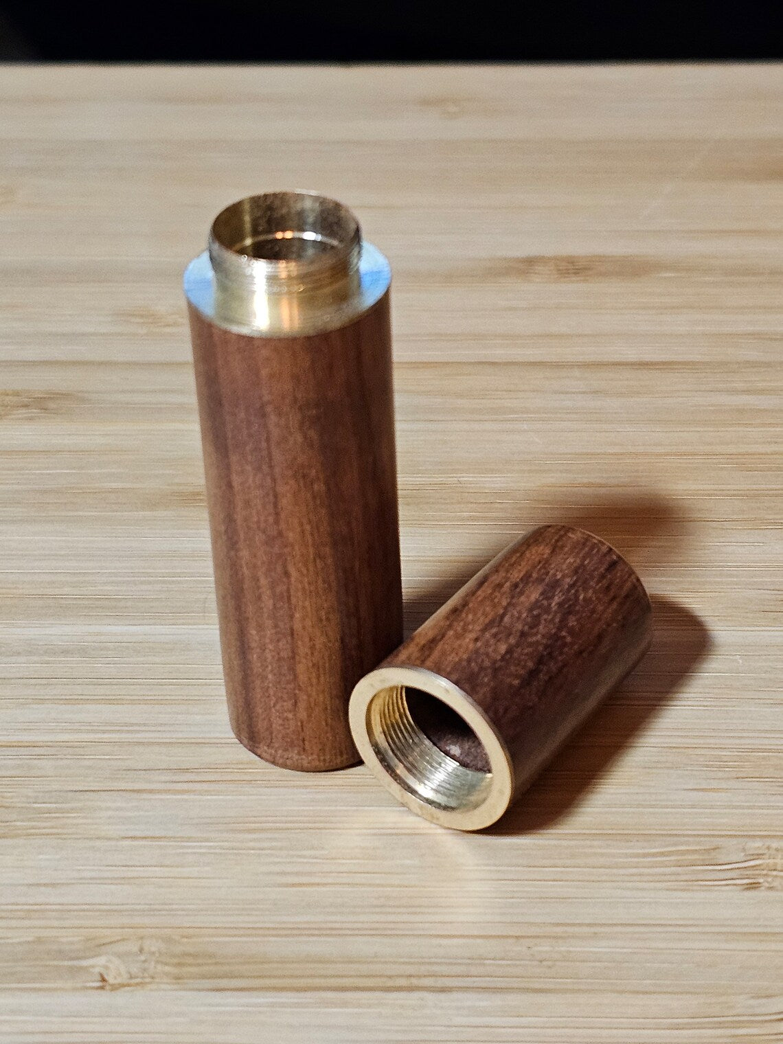 Wooden Tapestry Needle Storage Case, Brass Screw Top Round Container for Cross Stitch and Embroidery, Unique Sewing Gift
