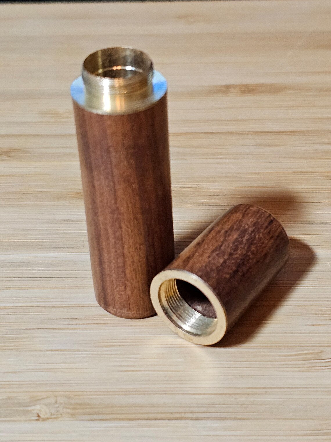 Wooden Tapestry Needle Storage Case, Brass Screw Top Round Container for Cross Stitch and Embroidery, Unique Sewing Gift
