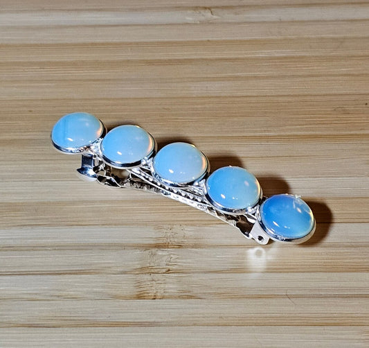 Opalite French Barrette - Elegant Silver Hair Clip Accessory for Weddings, Bridesmaid, Hair Jewelry, Crystal Mother's Day Gift