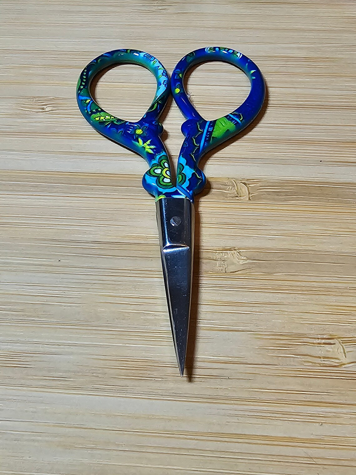Blue Flower Embroidery Nail Scissors for Cross Stitch, Needlepoint, Knitting, Crocheting Sharp Point Blades for Sewing TSA Safe 3.6"
