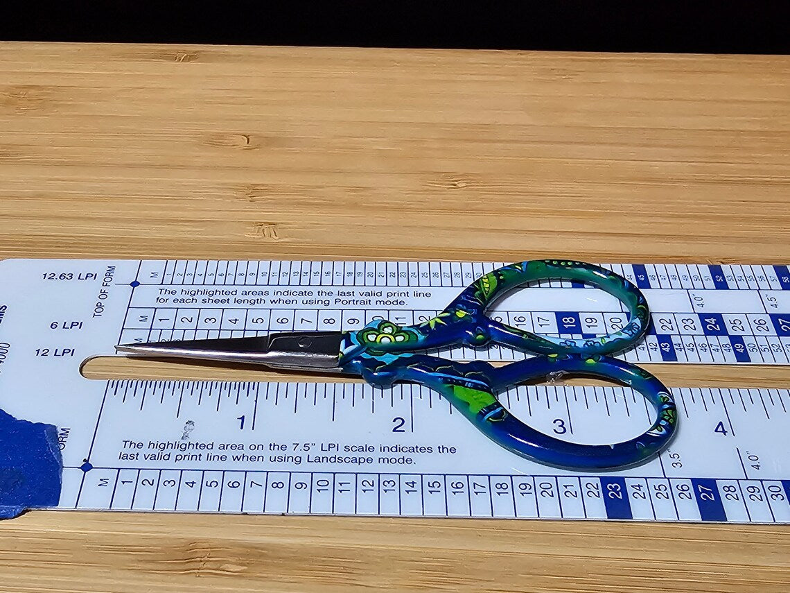 Blue Flower Embroidery Nail Scissors for Cross Stitch, Needlepoint, Knitting, Crocheting Sharp Point Blades for Sewing TSA Safe 3.6"