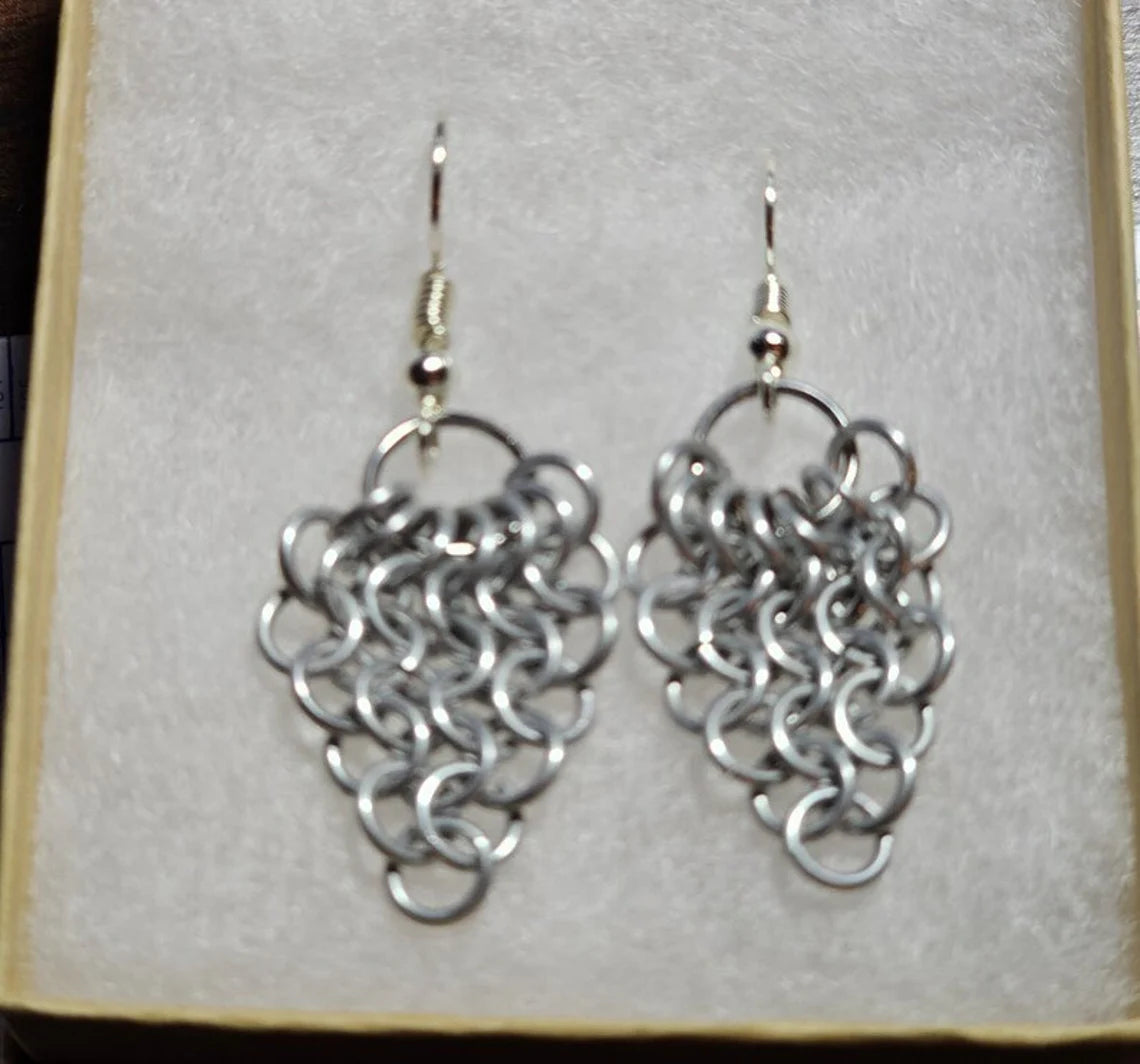 Custom Color Anodized Aluminum Fan Chainmail Earrings European 4 in1 Fantasy SCA Lightweight Earrings
