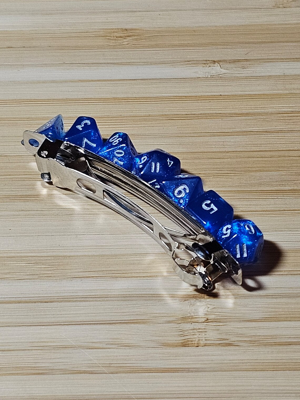 Blue Mini Polyhedral Dice Barrette DnD Hair Jewelry