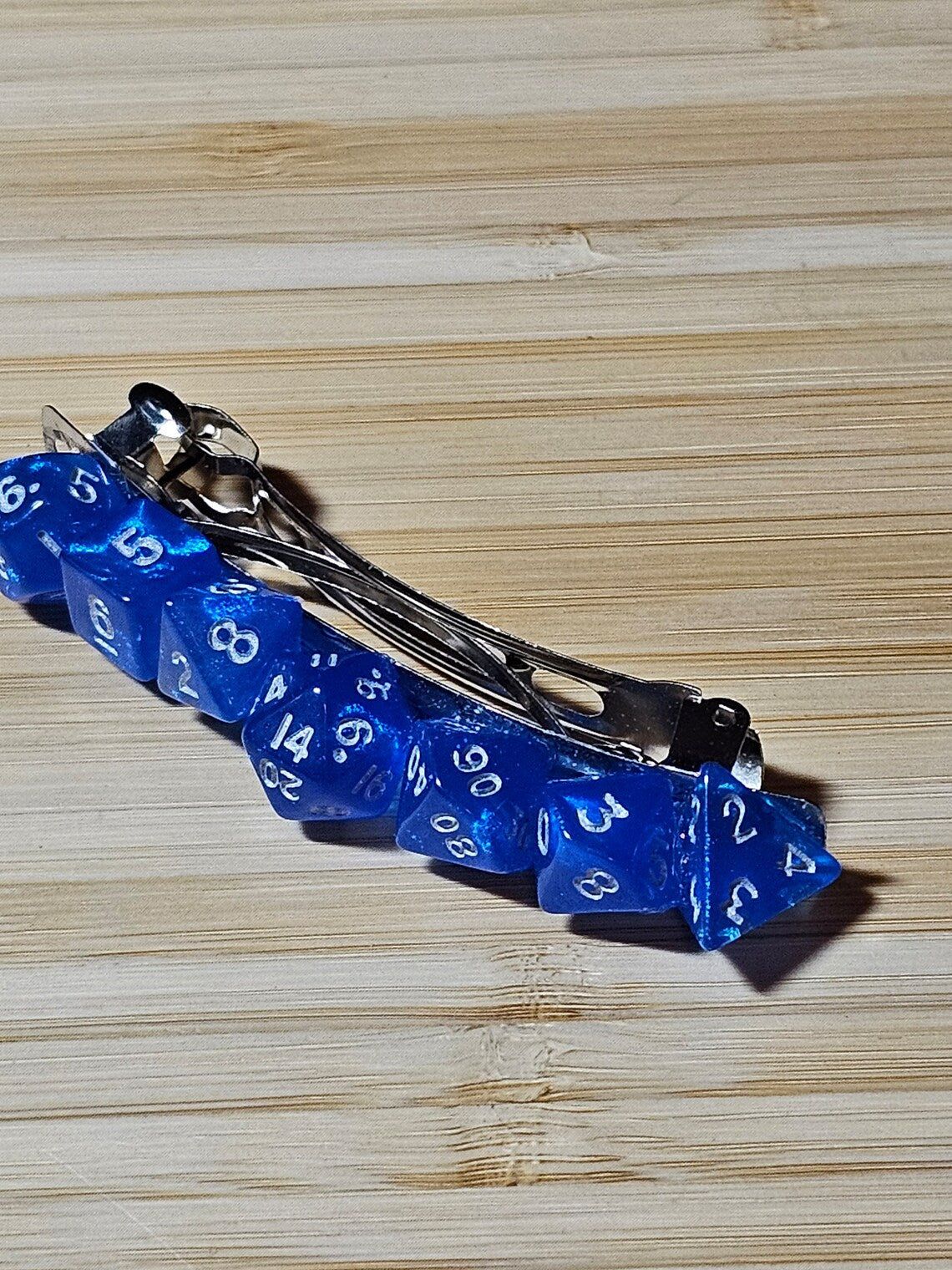 Blue Mini Polyhedral Dice Barrette DnD Hair Jewelry