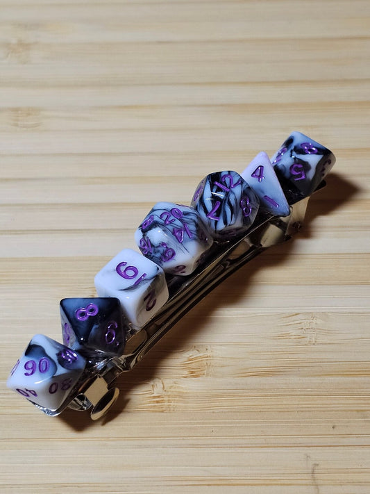 Black White Marble Mini Polyhedral Dungeons And Dragons Dice Barrette