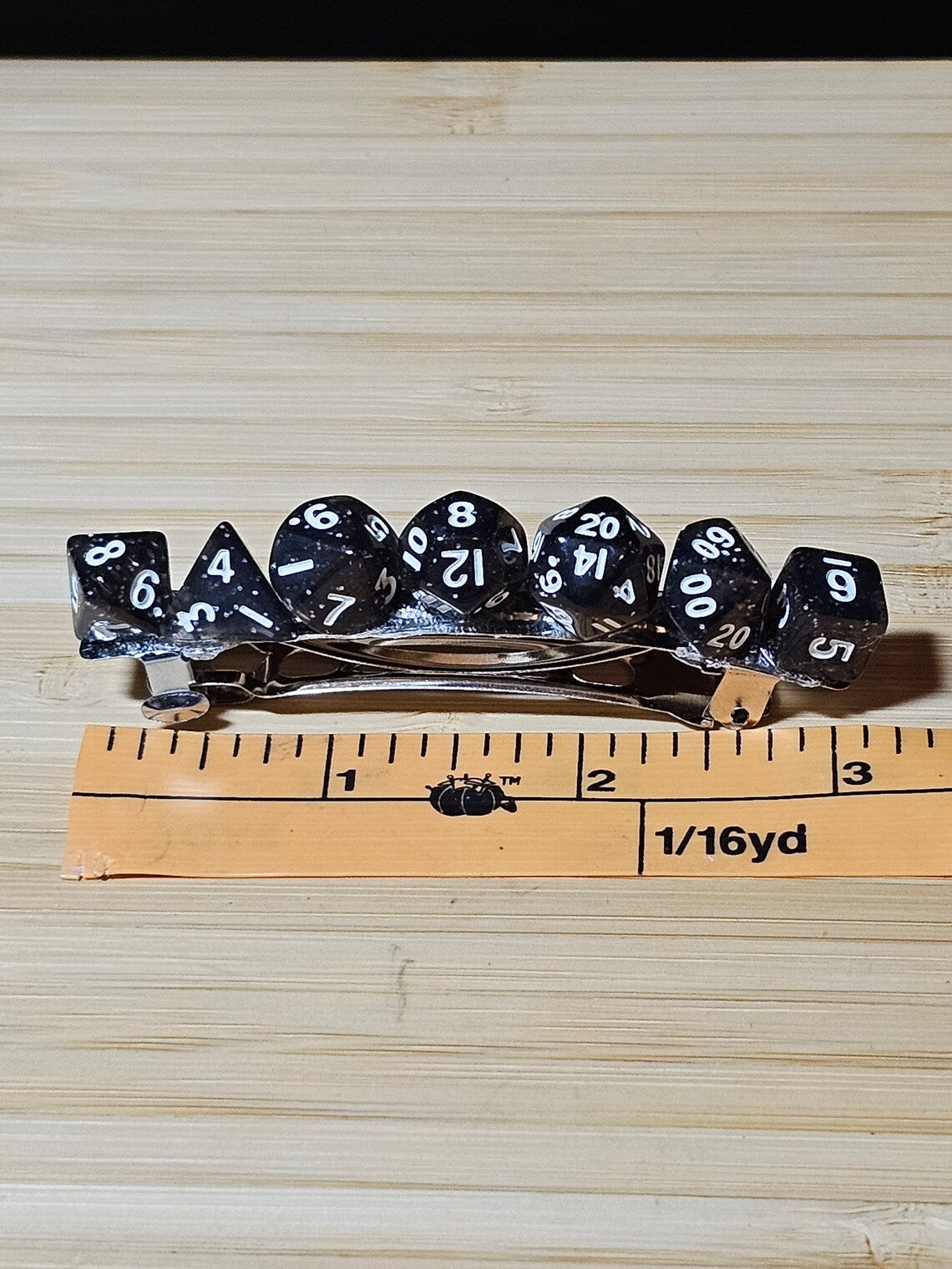 Sparkly Black Mini Polyhedral Dice Barrette, Fun Gamer Barrette, TTRPG Dice Hair Clip, DnD Hair Jewelry, Funky Geek Hair Accessory