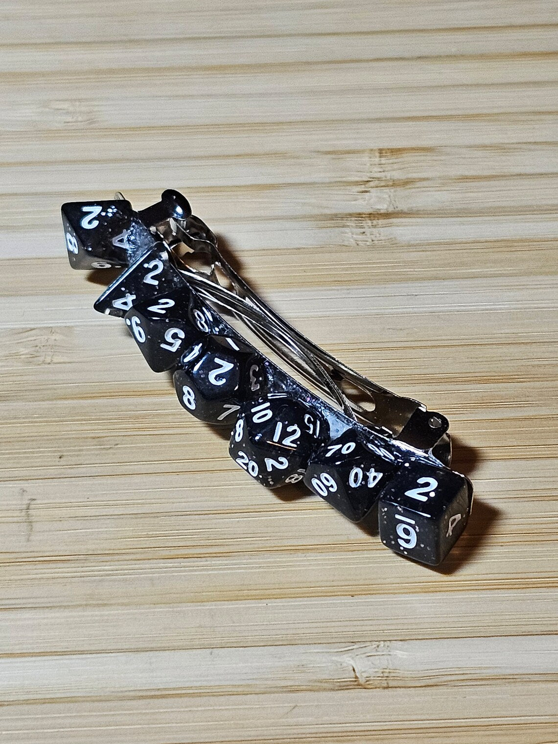 Sparkly Black Mini Polyhedral Dice Barrette, Fun Gamer Barrette, TTRPG Dice Hair Clip, DnD Hair Jewelry, Funky Geek Hair Accessory