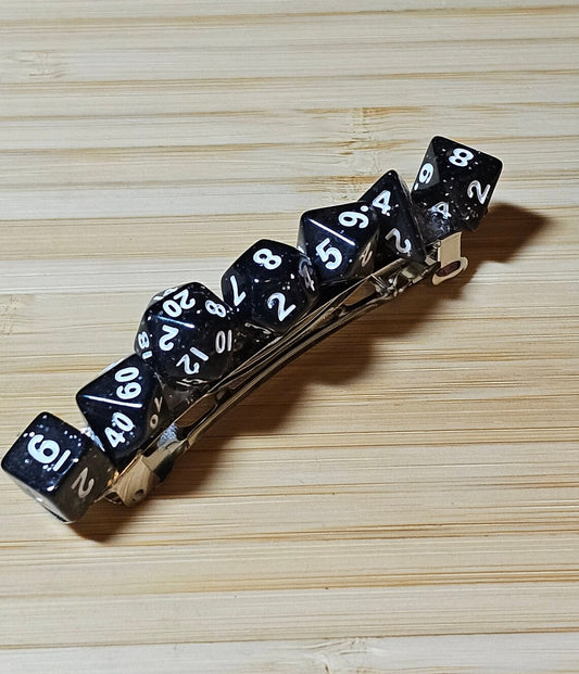 Sparkly Black Mini Polyhedral Dice Barrette, Fun Gamer Barrette, TTRPG Dice Hair Clip, DnD Hair Jewelry, Funky Geek Hair Accessory