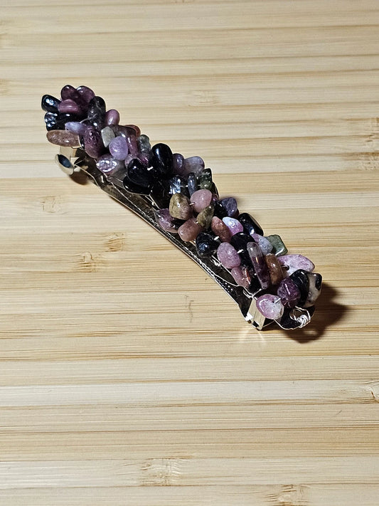 Rainbow Tourmaline Wire Wrapped Crystal Chip Gemstone Barrette Hair Clip Choose from 60MM, 80MM, 100MM Bridesmaids Wedding Hair Accessory