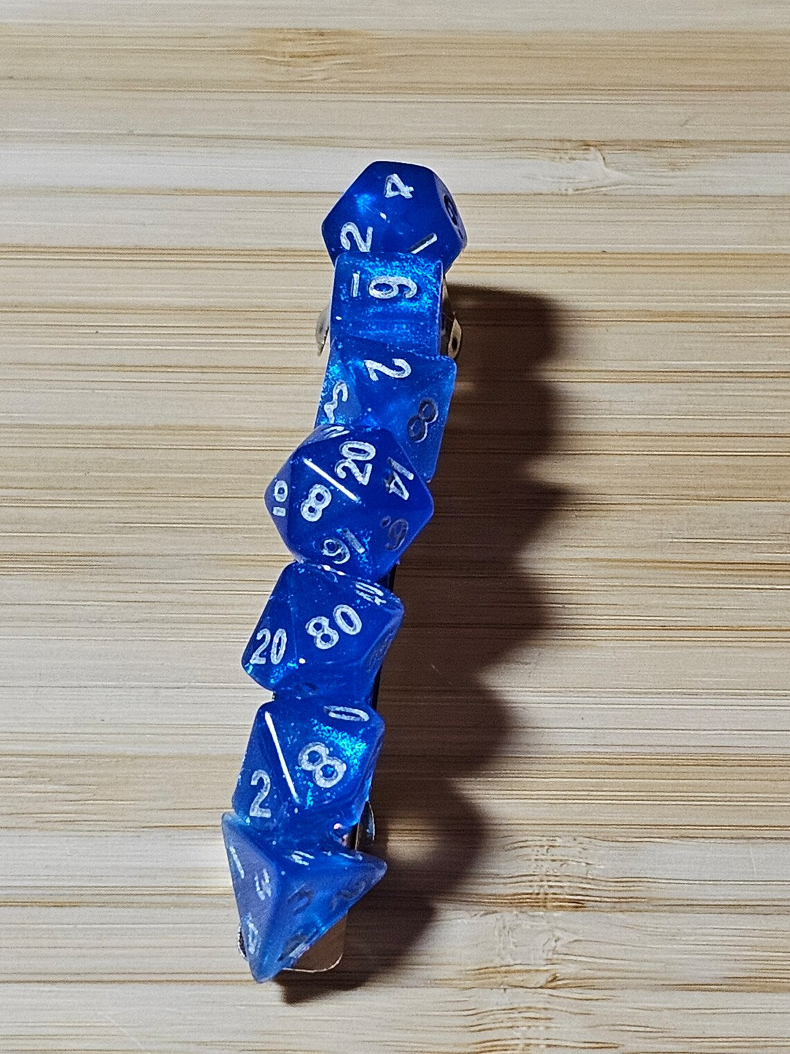 Blue Mini Polyhedral Dice Barrette DnD Hair Jewelry
