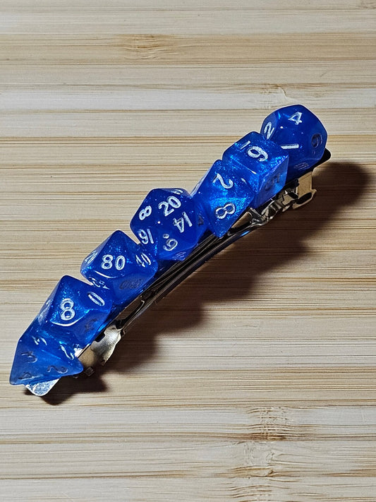 Blue Mini Polyhedral Dice Barrette DnD Hair Jewelry