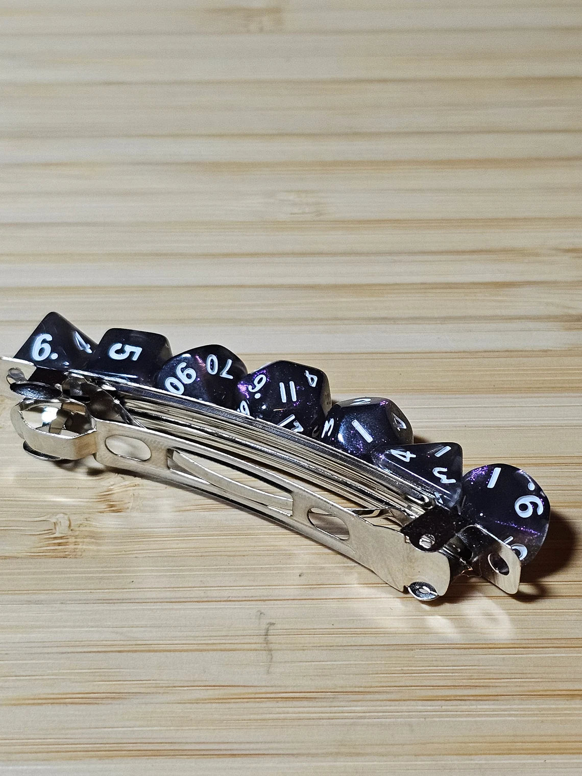 Sparkly Purple Mini Polyhedral Dice Barrette, Unique Gamer Barrette, TTRPG Dice Hair Clip, DnD Hair Jewelry, Funky Geek Hair Accessory