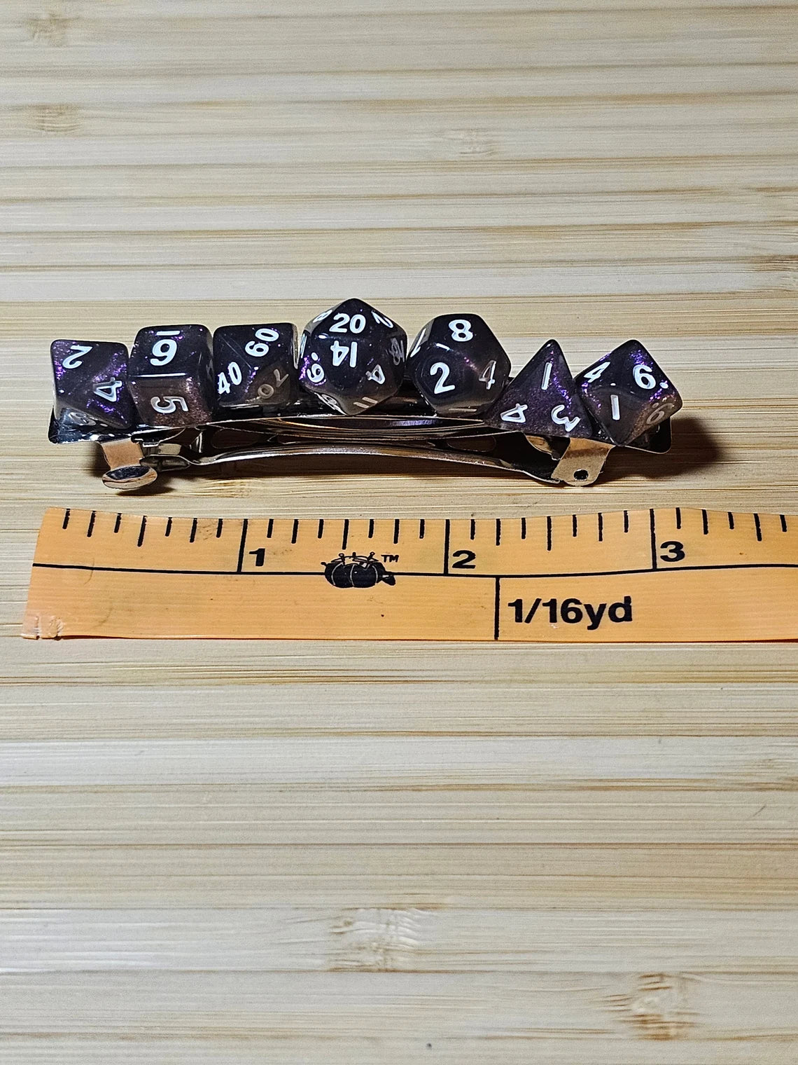 Sparkly Purple Mini Polyhedral Dice Barrette, Unique Gamer Barrette, TTRPG Dice Hair Clip, DnD Hair Jewelry, Funky Geek Hair Accessory