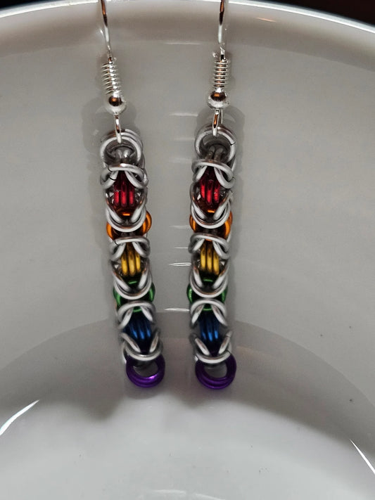 Vibrant Rainbow Pride Chainmail Earrings, Lightweight Byzantine