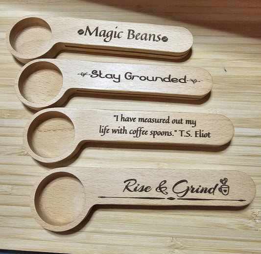 Funny Engraved Wooden Coffee Scoop with Bag Clip Sayings 2 in1 Measuring Spoon
