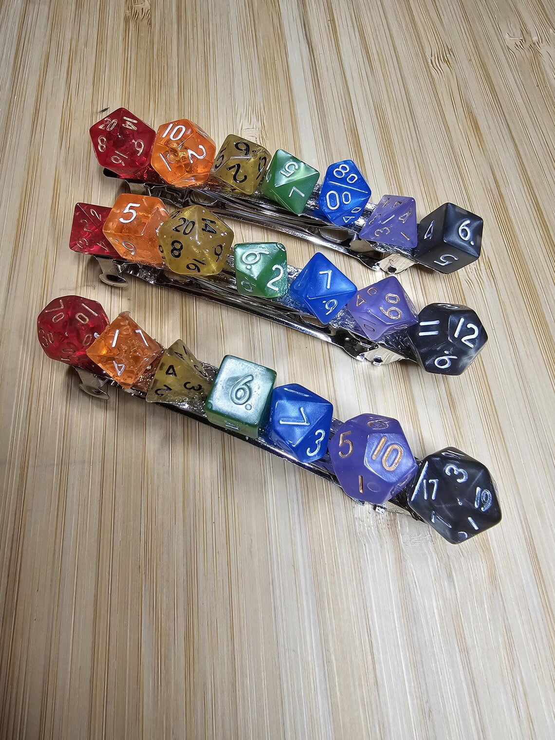 Rainbow Mini Polyhedral Dungeons and Dragons Dice Barrette