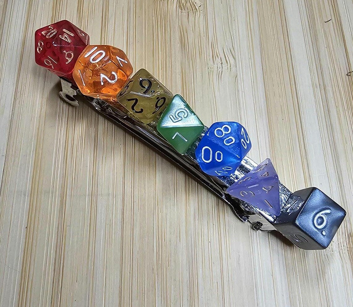 Rainbow Mini Polyhedral Dungeons and Dragons Dice Barrette