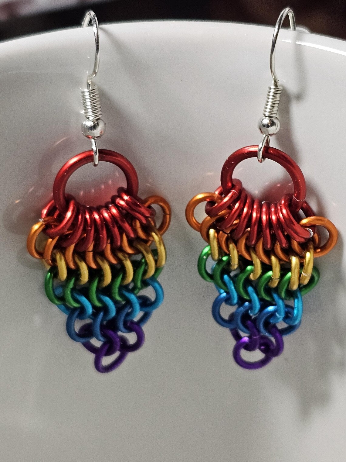 Vibrant Rainbow Pride Chainmail Earrings, Lightweight European 4-in-1 Design, LGBTQ+ Anodized Aluminum