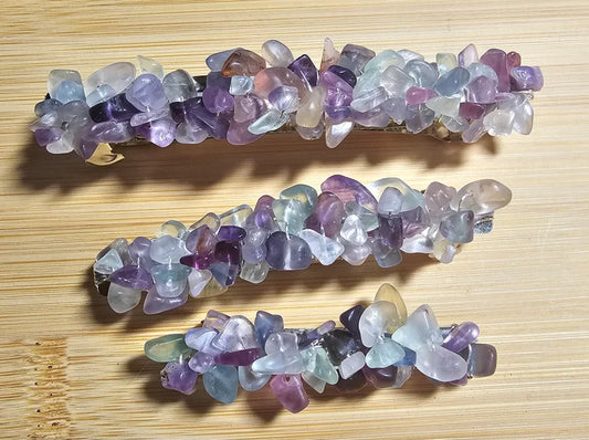 Fluorite Wire Wrapped Crystal Chip Gemstone Barrette Hair Clip Choose from 60MM, 80MM, 100MM Bridesmaids Wedding Hair Accessory