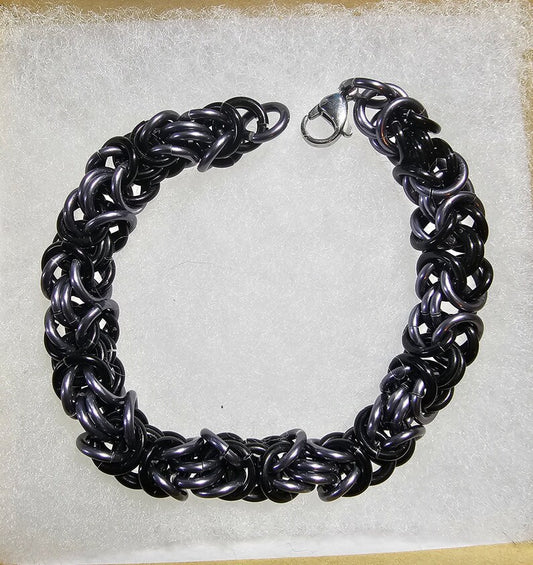 Black and Gray Anodized Aluminum Byzantine Chainmail Bracelet