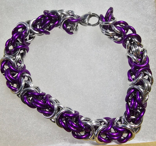 Purple and Silver Anodized Aluminum Byzantine Chainmail Bracelet