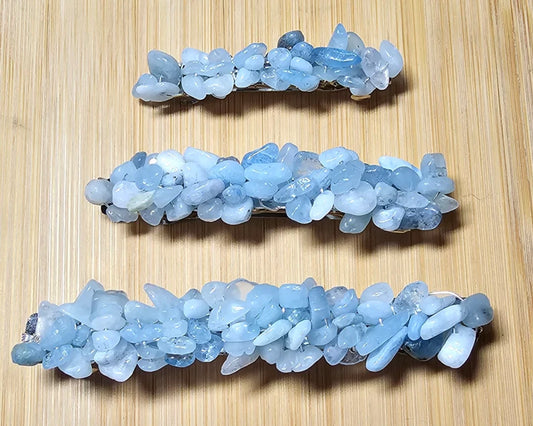 Aquamarine Wire Wrapped Crystal Chip  Gemstone Barrette Hair Clip ~ 60MM ~ 80MM ~ 100MM ~ Boho ~ Wedding Hair Jewelry ~ March Birthstone